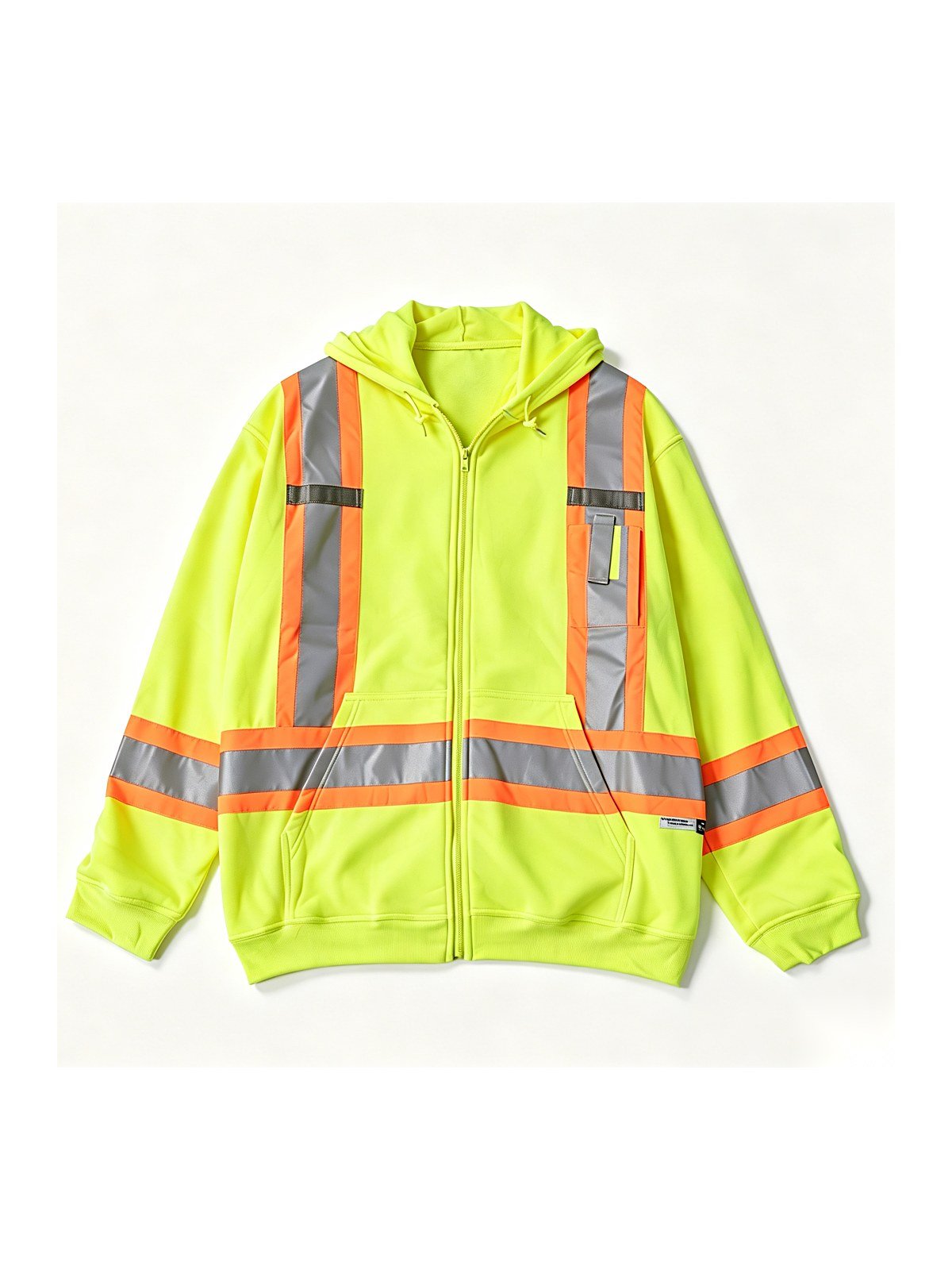 Hi-vis yellow zip-up hoodie, front view