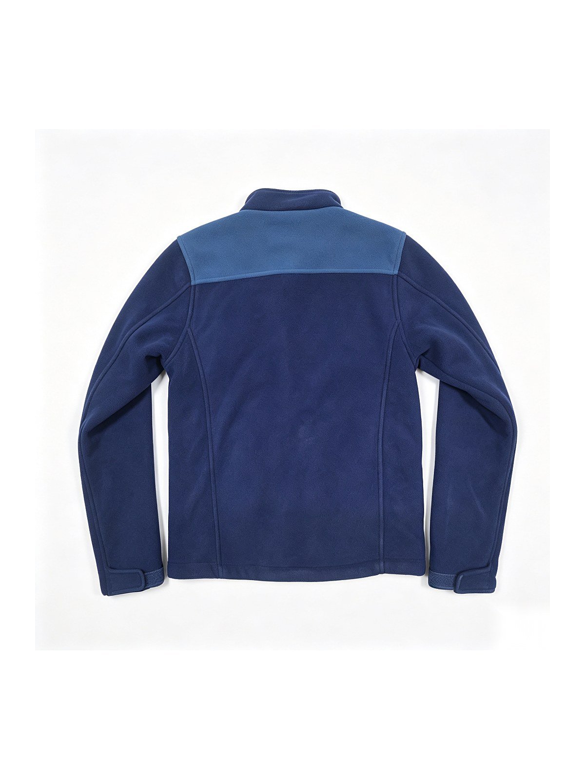 Recycled fleece jacket, back view with contrast shoulder yoke